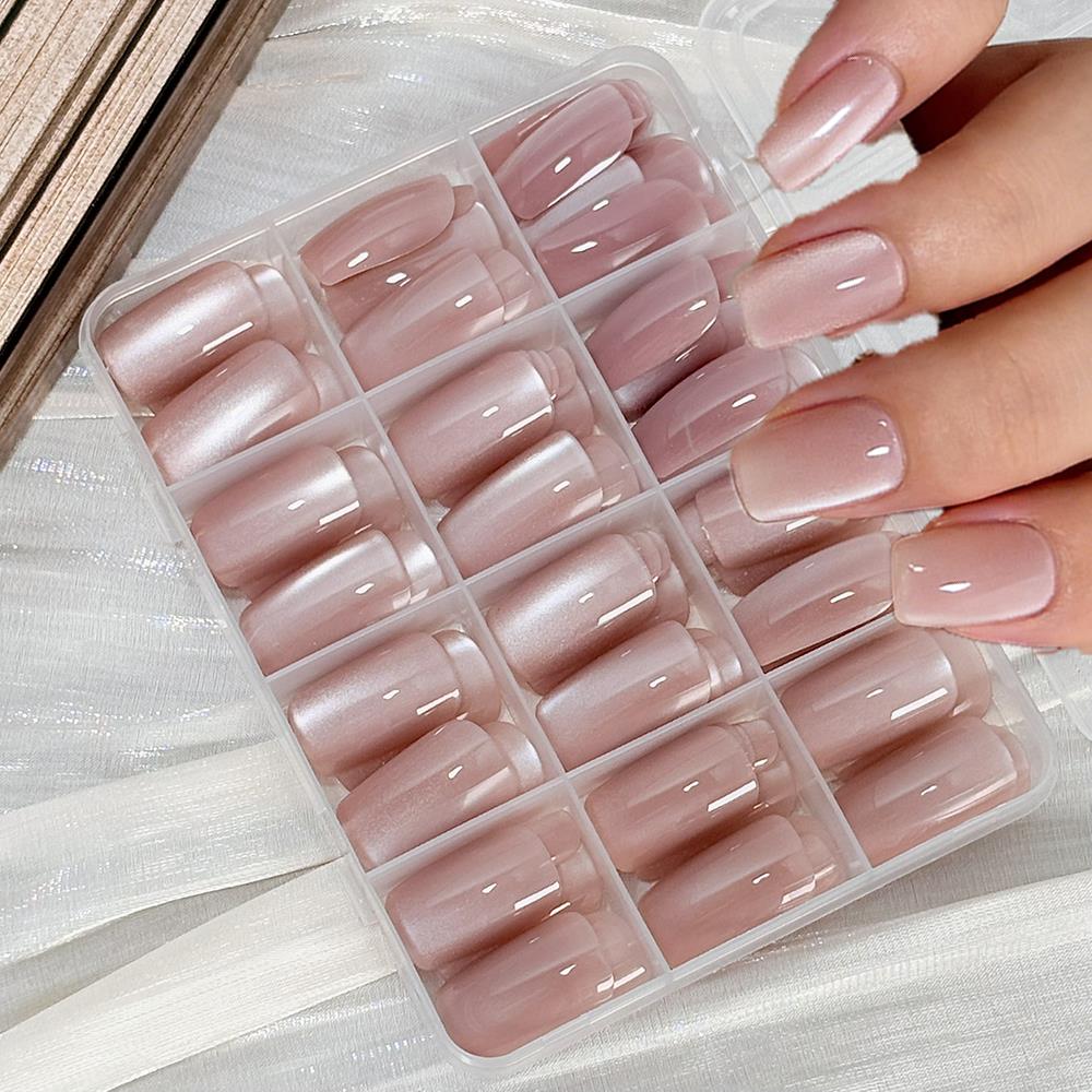Nail Art Pink Cat Eye - 144 Pezzi Unghie Finte Lucide Rosa