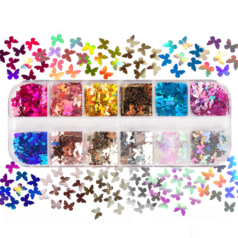 Nail Art Glossy - Mix Color fluorescente farfalla Glitter accessori